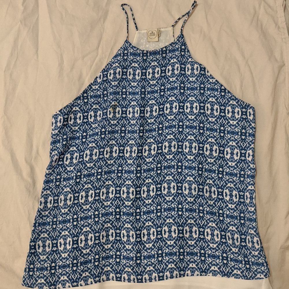 Blue and white patterned tank top